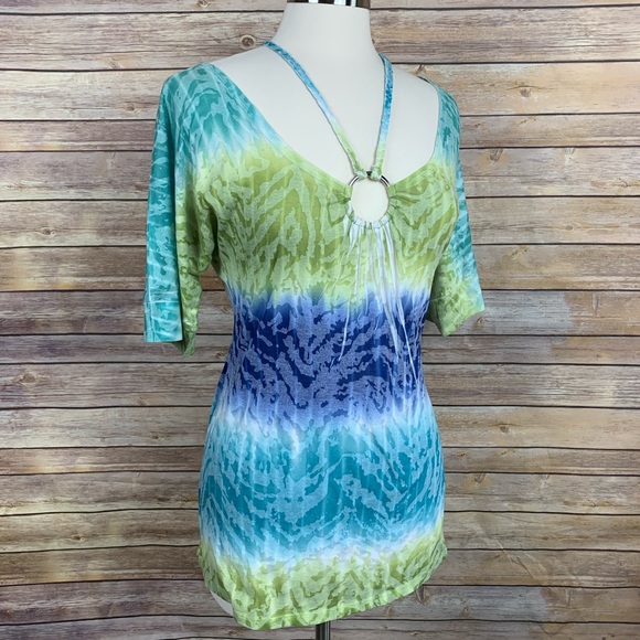 Maurices Tops - Maurices Sz Lg Tie Dye Braided Tie Burn Out Tee